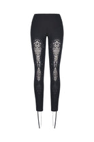 Darkinlove Damen Gothic Leggings mit Schnürung und Blumen-Ausschnitt
