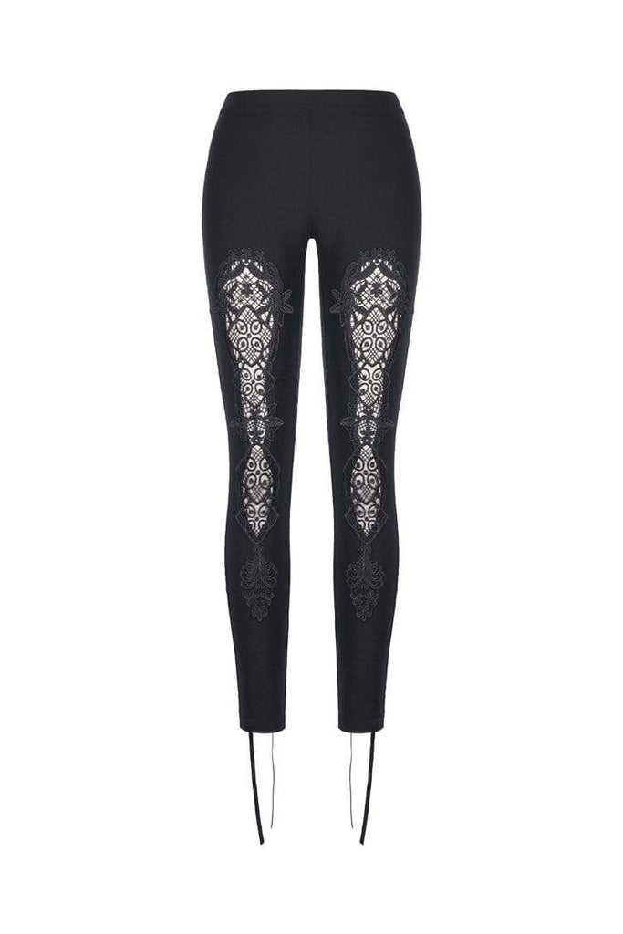 Darkinlove Women's Gothic Lace-up Floral Cutout Leggings