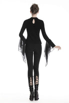 Darkinlove Damen Gothic Leggings mit Schnürung und Blumen-Ausschnitt