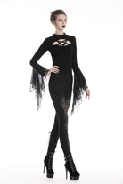 Darkinlove Damen Gothic Leggings mit Schnürung und Blumen-Ausschnitt