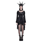 Darkinlove Women's Gothic Lace-up High/Low Hem Puff Flare Sleeve Short Dress