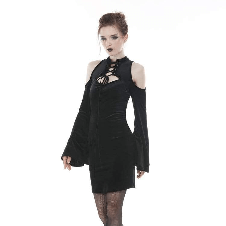 Darkinlove Women's Gothic Lace-up Hollow Shoulders Velvet Dresses