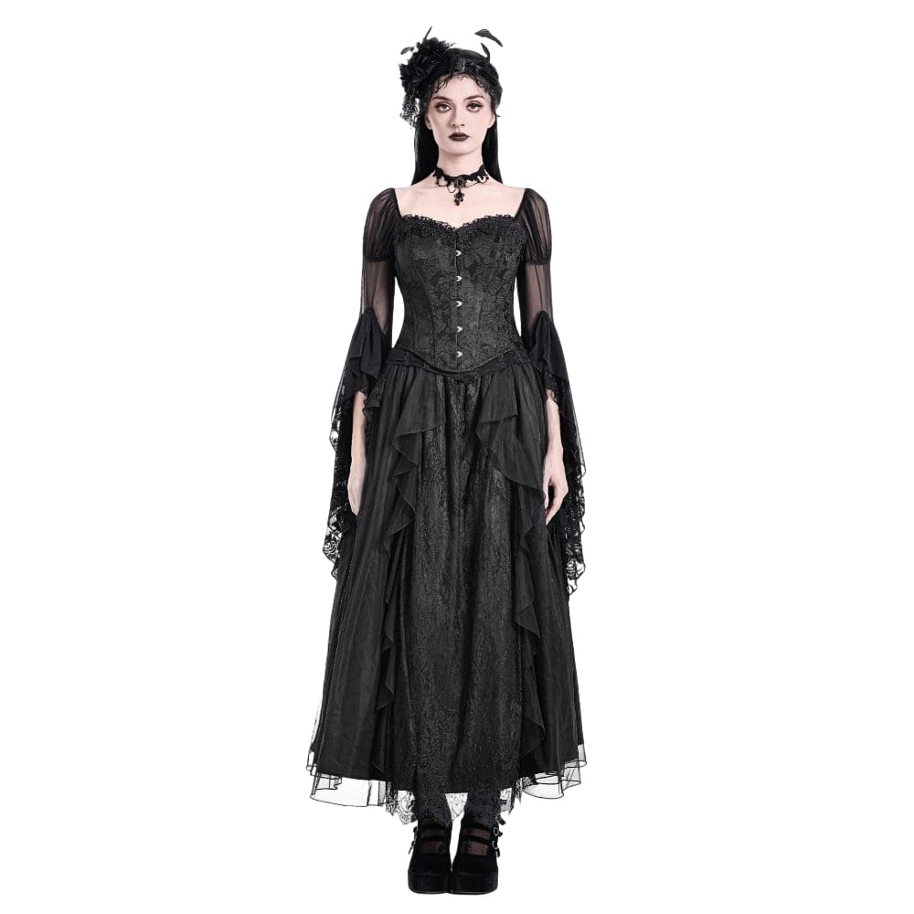 Darkinlove Women's Gothic Lace-up Jacquard Overbust Corset Black