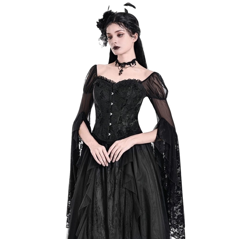 Darkinlove Women's Gothic Lace-up Jacquard Overbust Corset Black