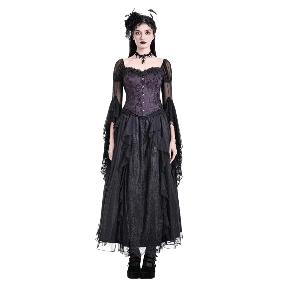 Darkinlove Women's Gothic Lace-up Jacquard Overbust Corset Purple