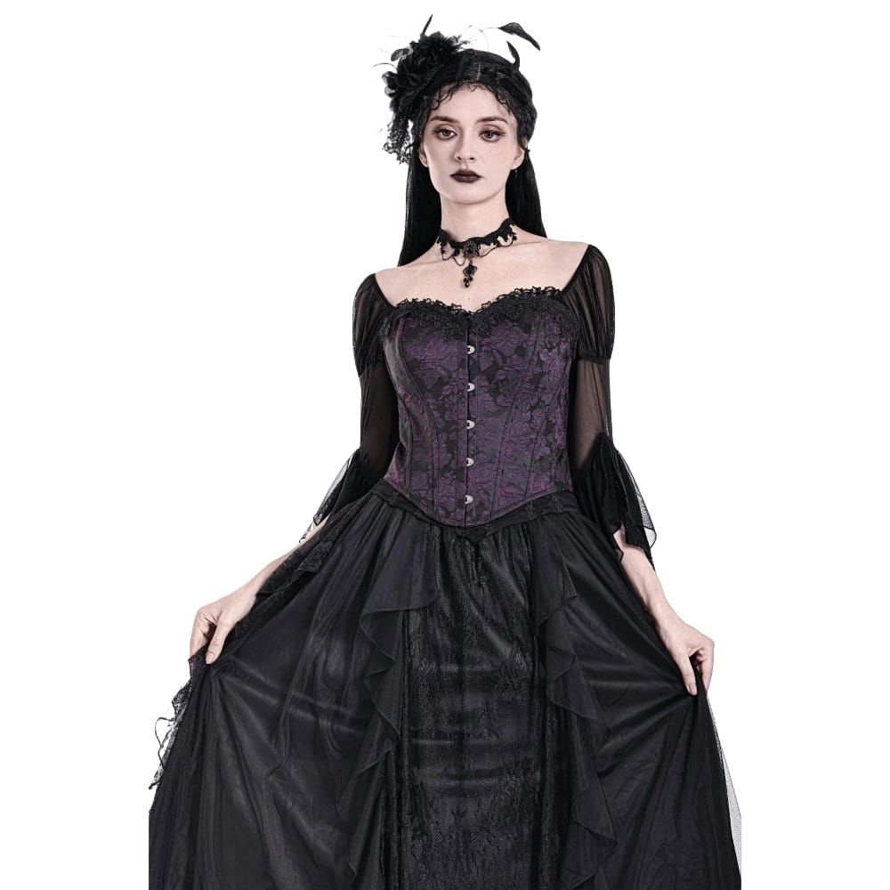 Darkinlove Women's Gothic Lace-up Jacquard Overbust Corset Purple