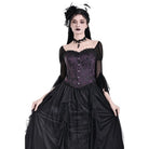 Darkinlove Women's Gothic Lace-up Jacquard Overbust Corset Purple