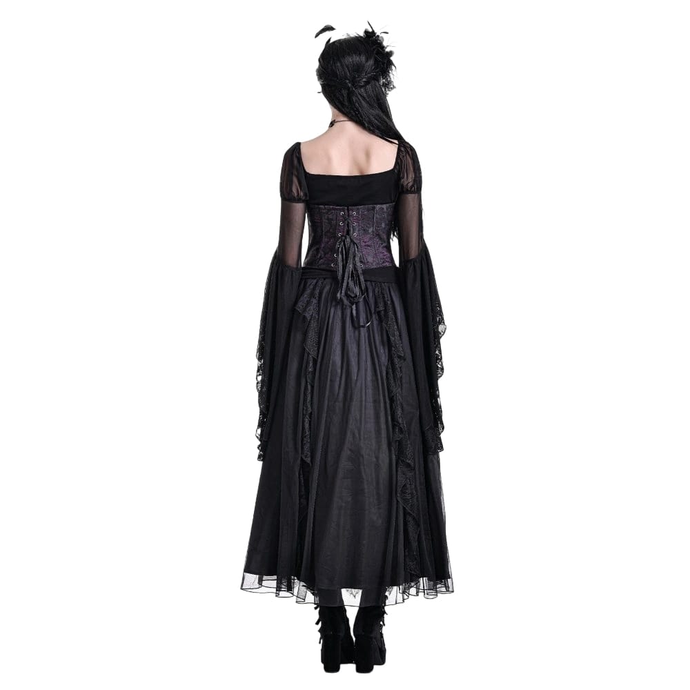 Darkinlove Women's Gothic Lace-up Jacquard Overbust Corset Purple