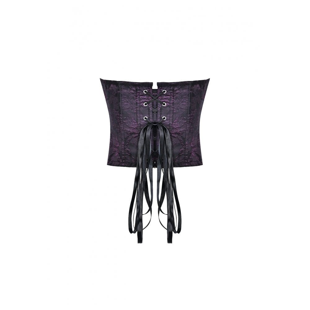 Darkinlove Women's Gothic Lace-up Jacquard Overbust Corset Purple