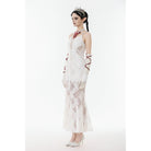 Darkinlove Women's Gothic Lace-up Lace Slip White Dress