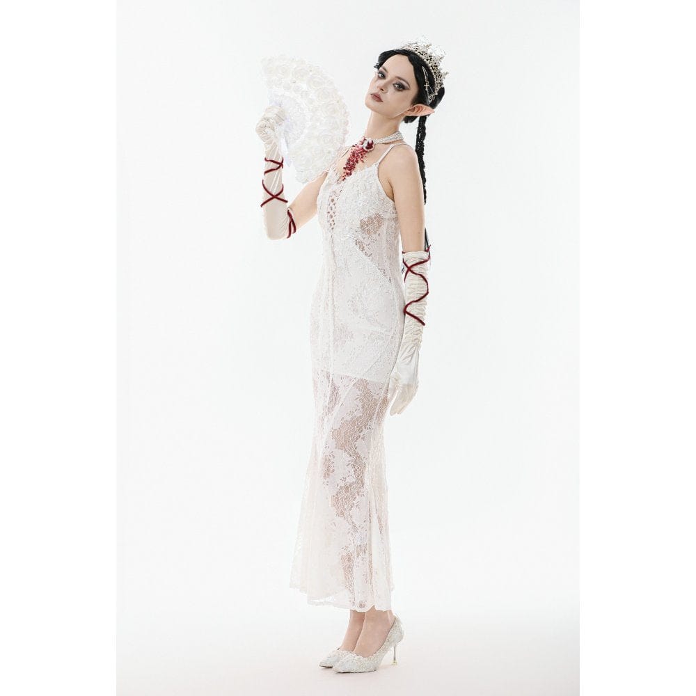 Darkinlove Women's Gothic Lace-up Lace Slip White Dress