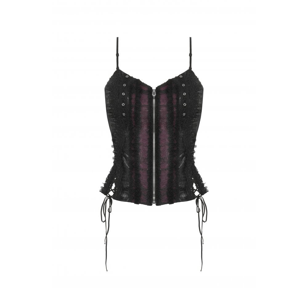 Darkinlove Women's Gothic Lace-up Lace Splice Faux Leather Overbust Corset