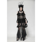 Darkinlove Women's Gothic Lace-up Mesh Splice Lace Fishtailed Skirt