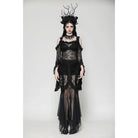 Darkinlove Women's Gothic Lace-up Mesh Splice Lace Fishtailed Skirt