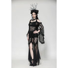 Darkinlove Women's Gothic Lace-up Mesh Splice Lace Fishtailed Skirt