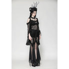 Darkinlove Women's Gothic Lace-up Mesh Splice Lace Fishtailed Skirt