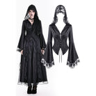 Darkinlove Women's Gothic Lace-up Plunging V-neck Lace Hood Flare Sleeve Blouse