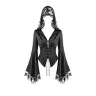 Darkinlove Women's Gothic Lace-up Plunging V-neck Lace Hood Flare Sleeve Blouse