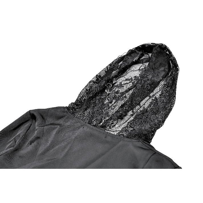 Darkinlove Women's Gothic Lace-up Plunging V-neck Lace Hood Flare Sleeve Blouse