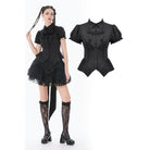 Darkinlove Women's Gothic Lace-up Puff Short Sleeved Shirt with Detachable Bow Tie