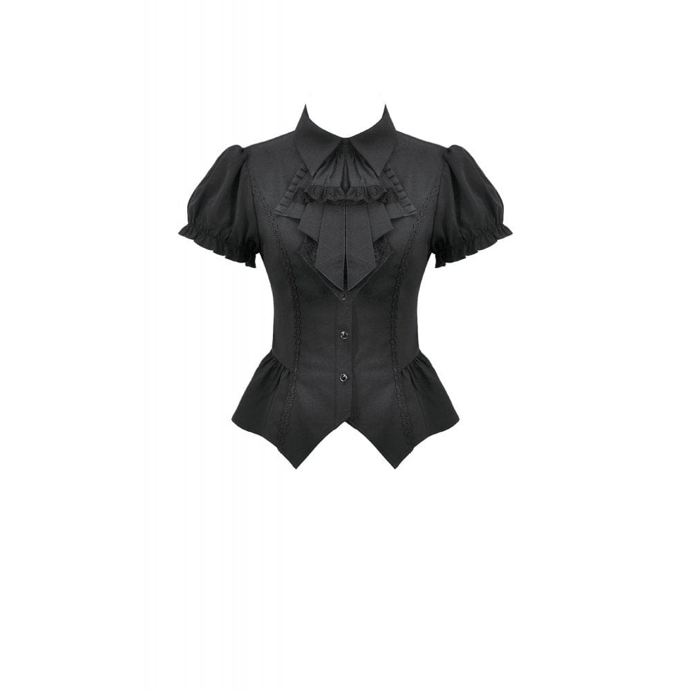 Darkinlove Women's Gothic Lace-up Puff Short Sleeved Shirt with Detachable Bow Tie