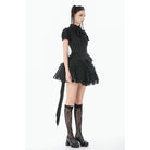 Darkinlove Women's Gothic Lace-up Puff Short Sleeved Shirt with Detachable Bow Tie