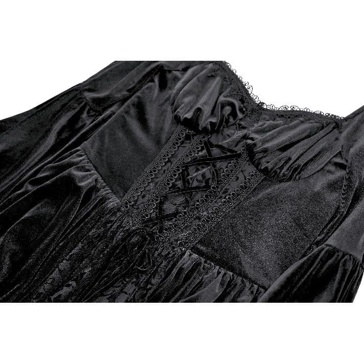 Darkinlove Women's Gothic Lace-up Ruffle Flare Sleeve Maxi Dress Black