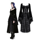 Darkinlove Women's Gothic Lace-up Ruffle Flare Sleeve Maxi Dress Black