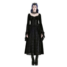 Darkinlove Women's Gothic Lace-up Ruffle Flare Sleeve Maxi Dress Black