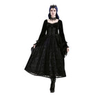 Darkinlove Women's Gothic Lace-up Ruffle Flare Sleeve Maxi Dress Black
