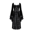 Darkinlove Women's Gothic Lace-up Ruffle Flare Sleeve Maxi Dress Black