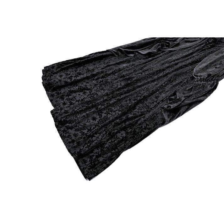 Darkinlove Women's Gothic Lace-up Ruffle Flare Sleeve Maxi Dress Black