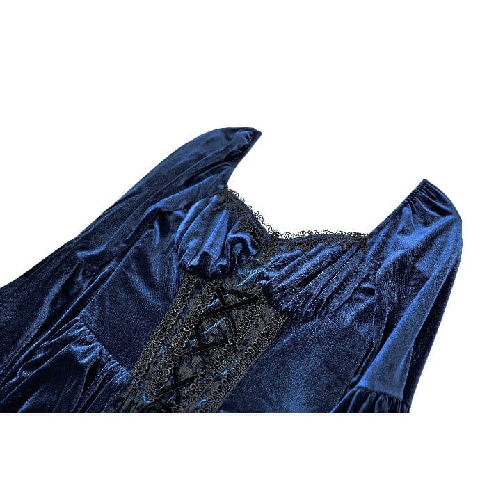 Darkinlove Women's Gothic Lace-up Ruffle Flare Sleeve Maxi Dress Blue