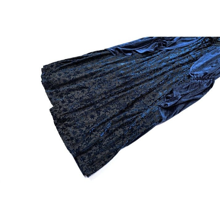 Darkinlove Women's Gothic Lace-up Ruffle Flare Sleeve Maxi Dress Blue
