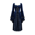 Darkinlove Women's Gothic Lace-up Ruffle Flare Sleeve Maxi Dress Blue