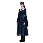 Darkinlove Women's Gothic Lace-up Ruffle Flare Sleeve Maxi Dress Blue