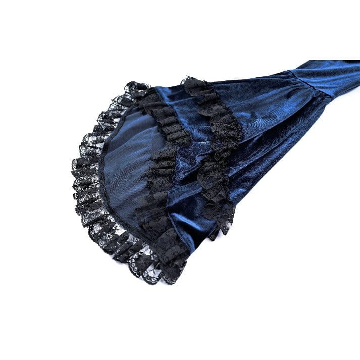Darkinlove Women's Gothic Lace-up Ruffle Flare Sleeve Maxi Dress Blue