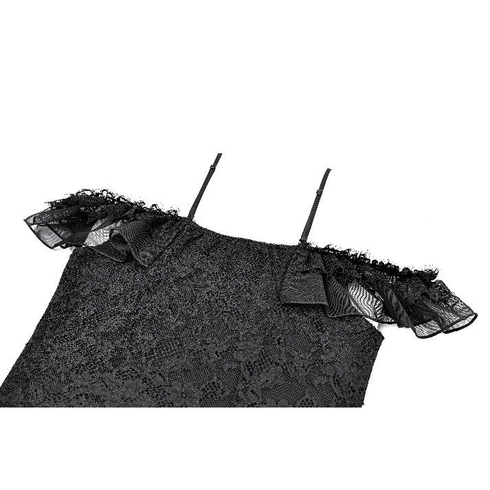 Darkinlove Women's Gothic Lace-up Ruffle Off-shoulder Lace Top