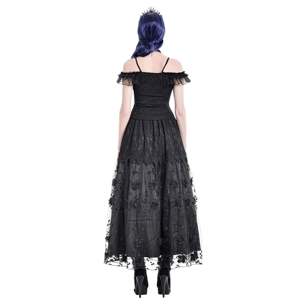 Darkinlove Women's Gothic Lace-up Ruffle Off-shoulder Lace Top