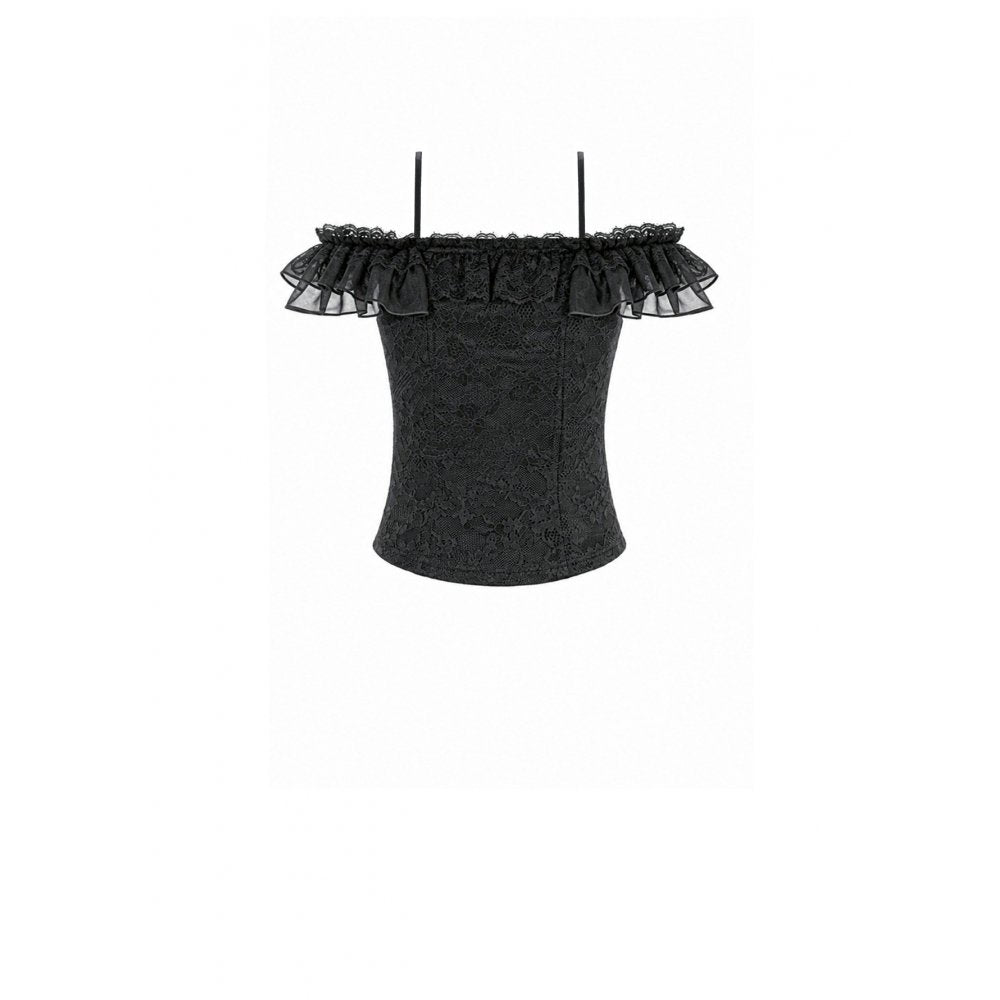 Darkinlove Women's Gothic Lace-up Ruffle Off-shoulder Lace Top
