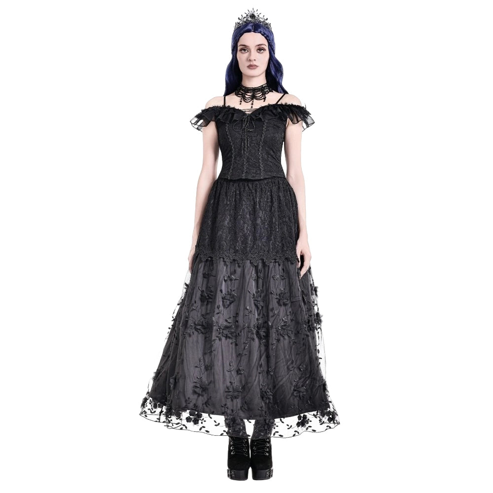 Darkinlove Women's Gothic Lace-up Ruffle Off-shoulder Lace Top