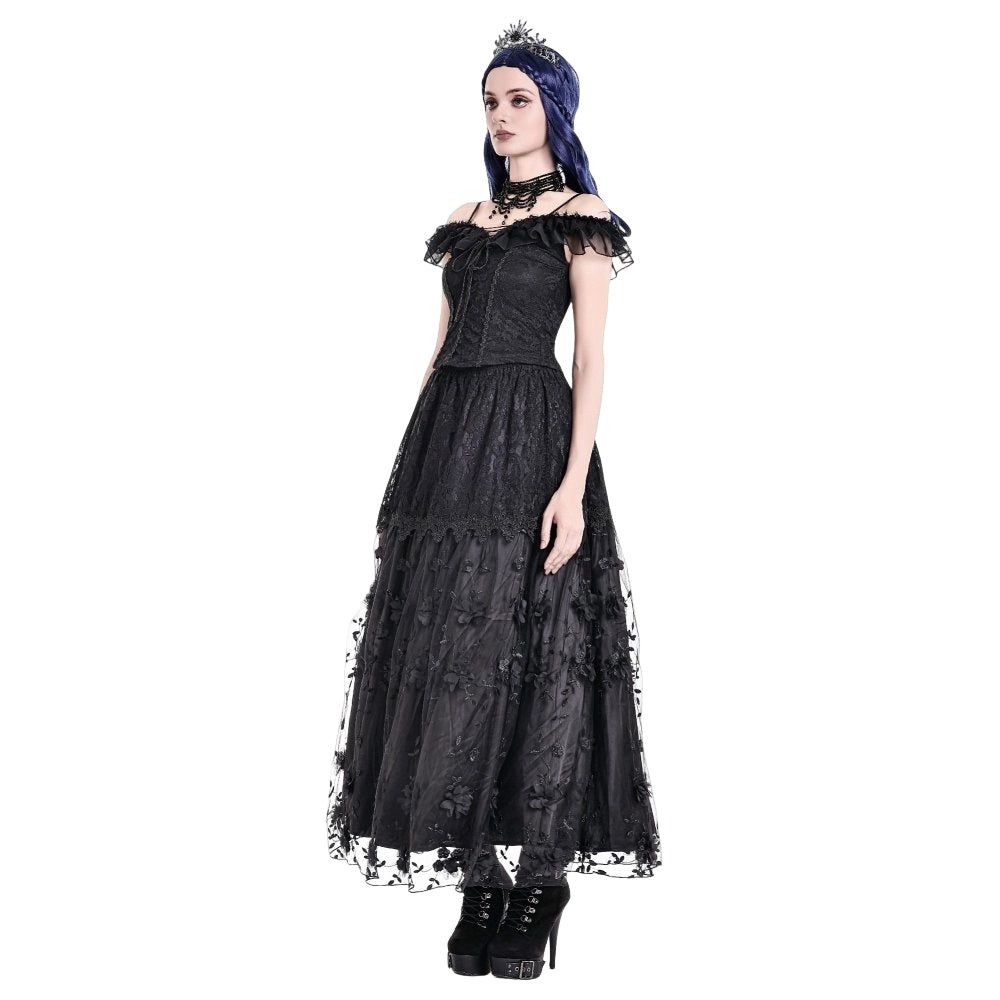 Darkinlove Women's Gothic Lace-up Ruffle Off-shoulder Lace Top