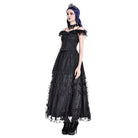 Darkinlove Women's Gothic Lace-up Ruffle Off-shoulder Lace Top