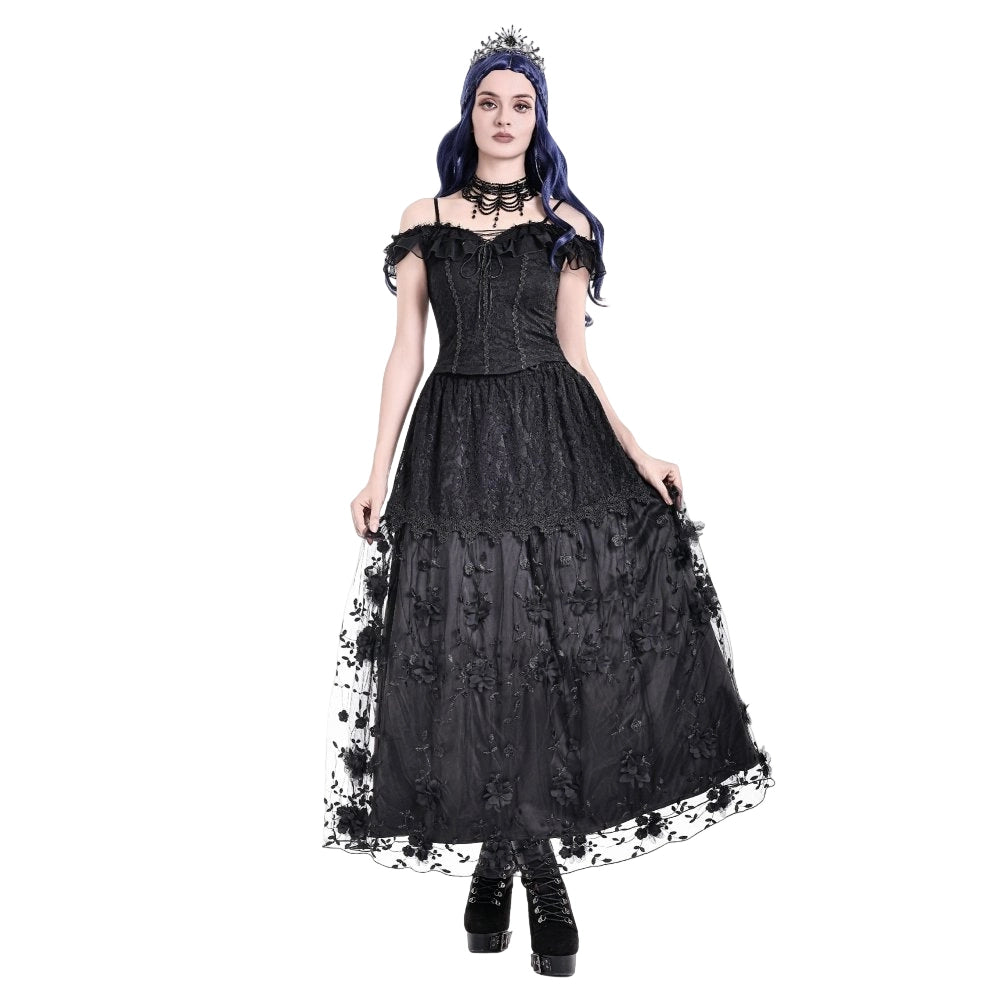 Darkinlove Women's Gothic Lace-up Ruffle Off-shoulder Lace Top