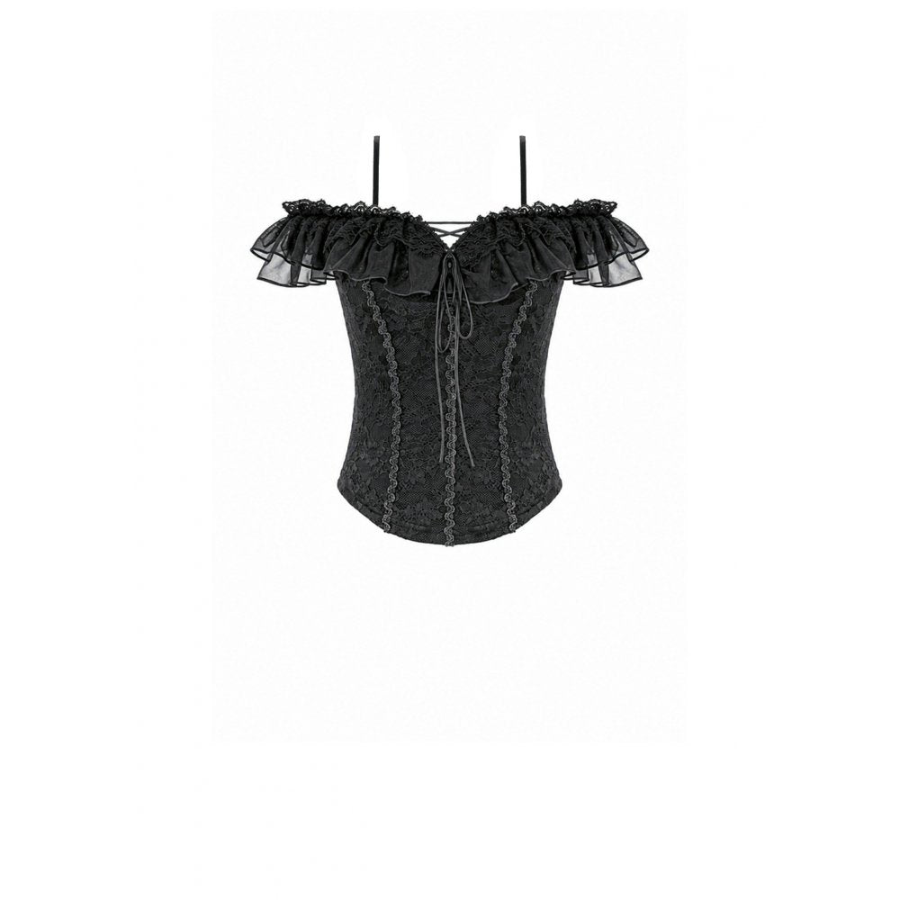 Darkinlove Women's Gothic Lace-up Ruffle Off-shoulder Lace Top