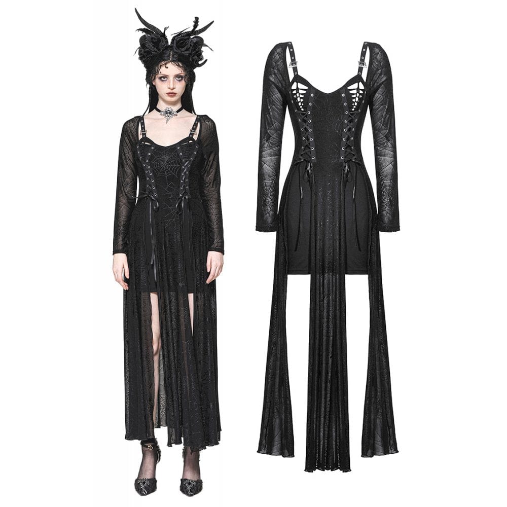 Darkinlove Women's Gothic Lace-up Spiderweb Witch Dress