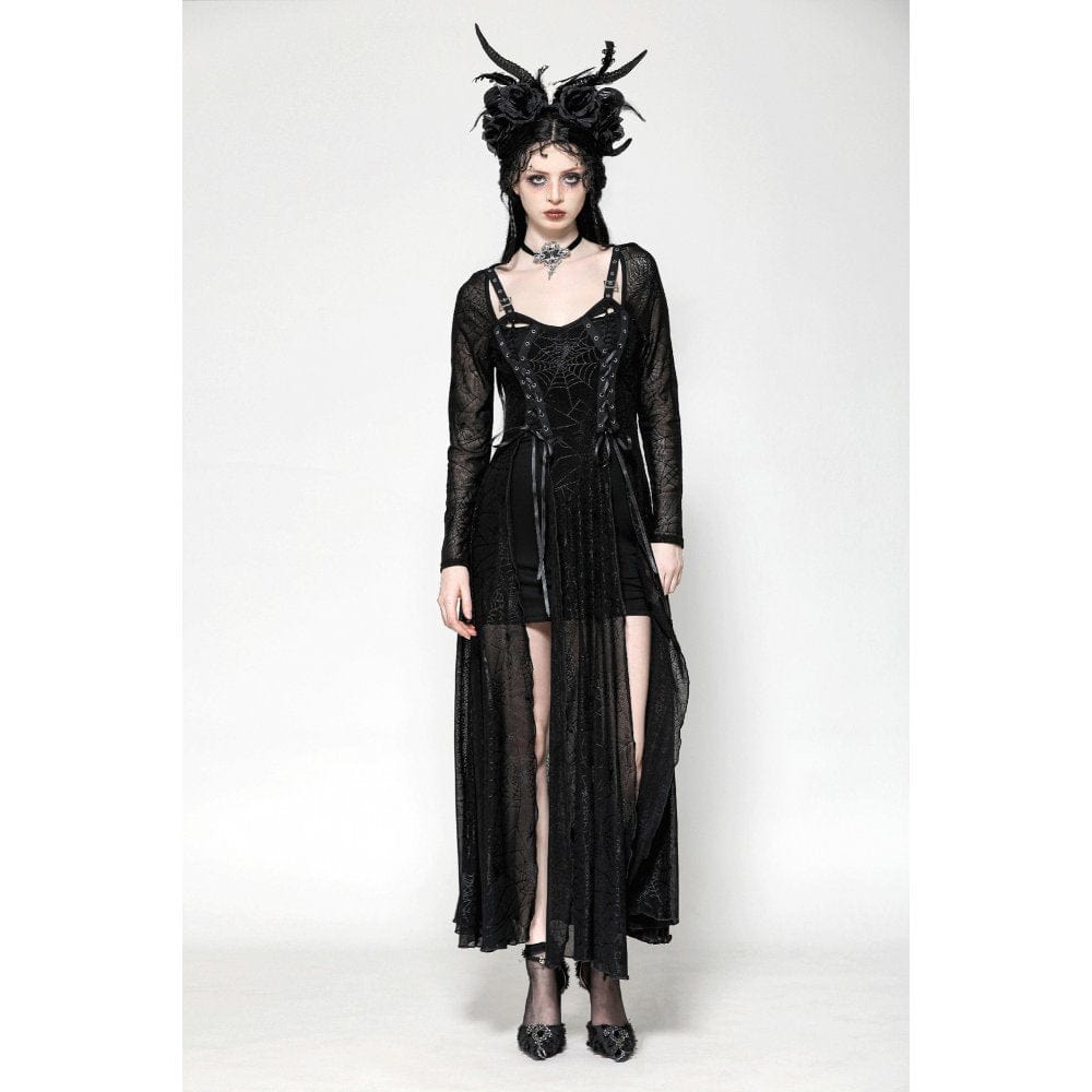 Darkinlove Women's Gothic Lace-up Spiderweb Witch Dress