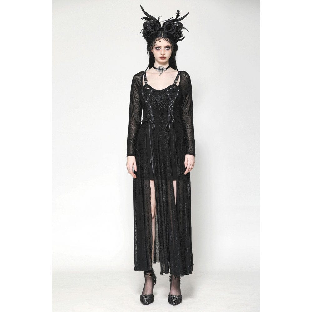 Darkinlove Women's Gothic Lace-up Spiderweb Witch Dress