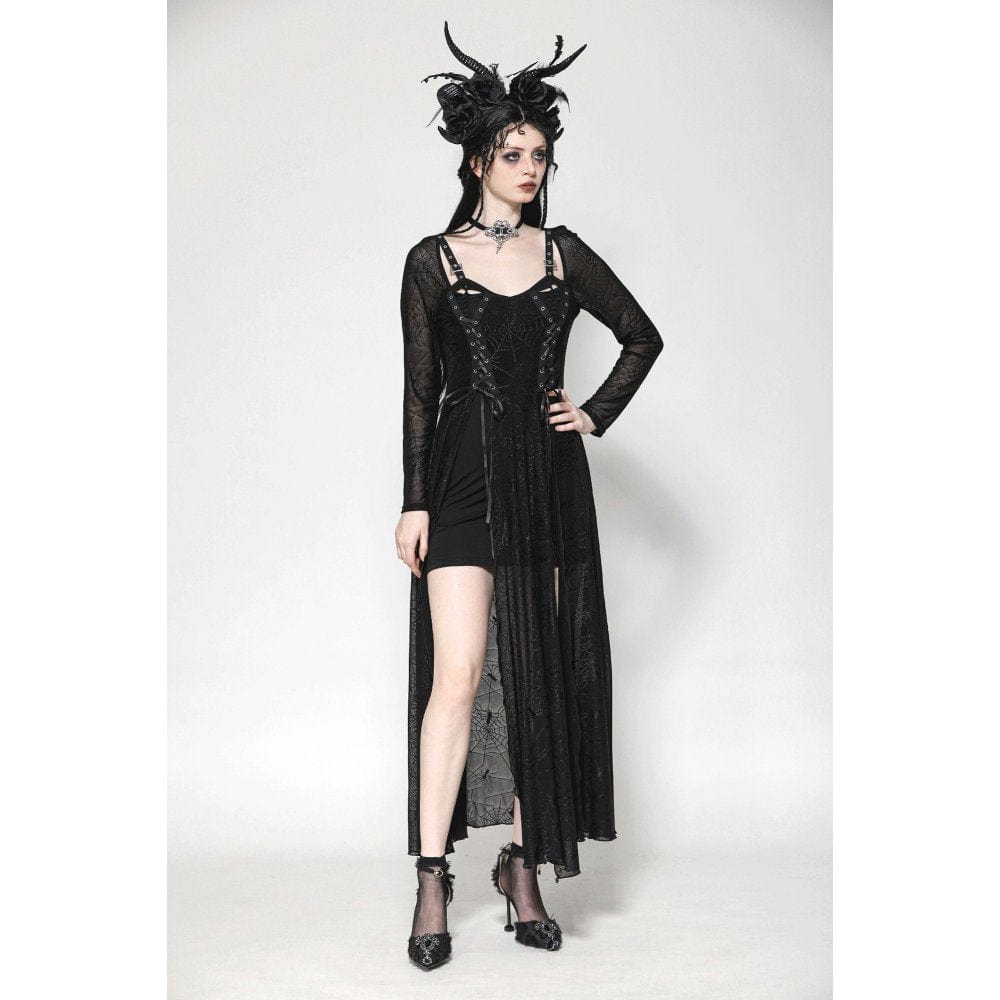 Darkinlove Women's Gothic Lace-up Spiderweb Witch Dress