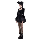 Darkinlove Women's Gothic Lace-up Square-cut Collar Flare Sleeve Dress